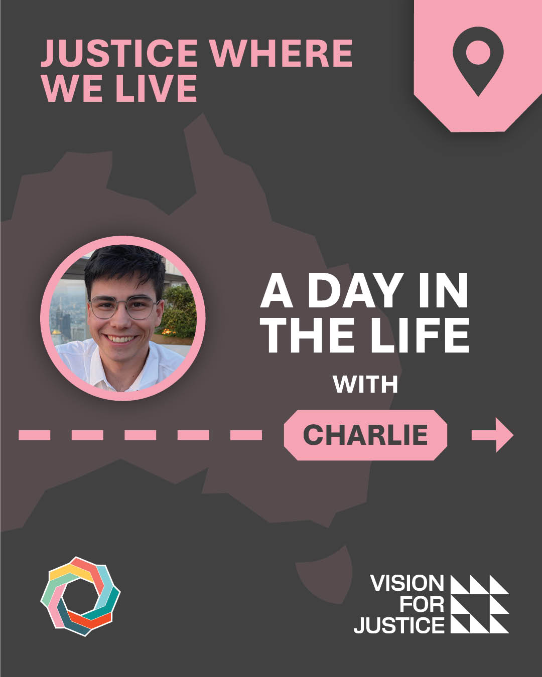 Tile introducing Charlie with a photograph and text "a day in the life with Charlie"