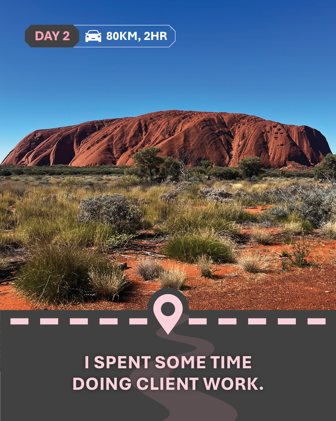 Image of Uluru with text "I spent some time doing client work"