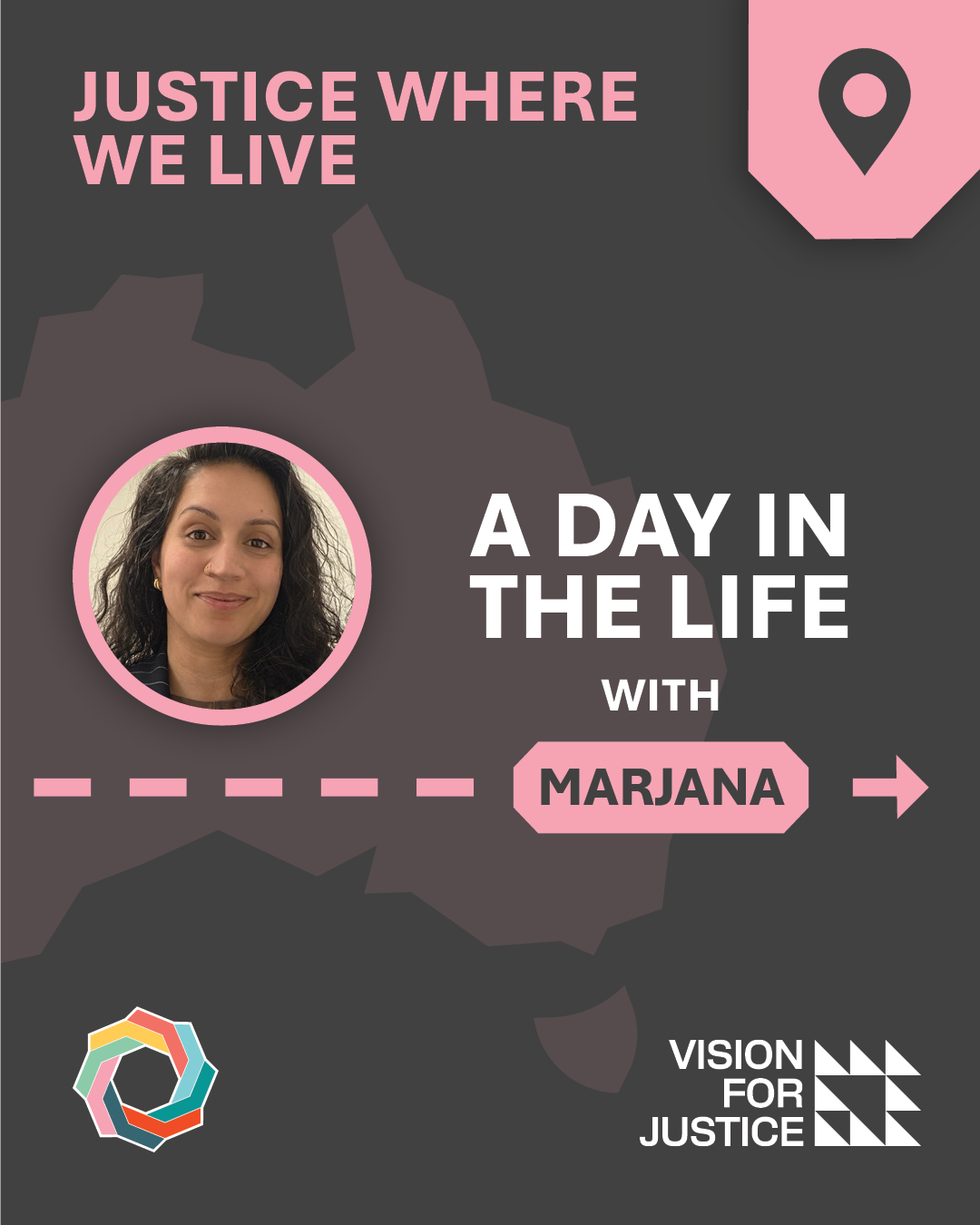 Tile introducing Marjana with a photograph and text "A day in the life with Marjana"